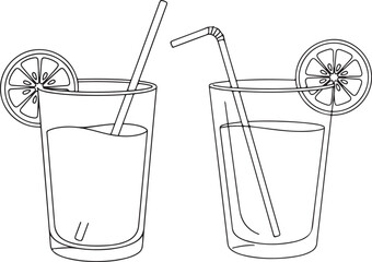 Two glasses of lemonade with straws and lemon slices, vector illustration