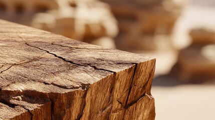 Wood edge detail, observing desert background
