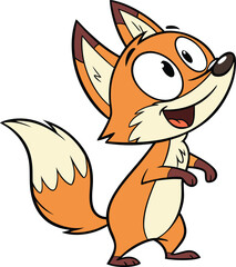 Cheerful Cartoon Fox Standing Upright Full of Joy and Excitement with an Exaggerated Expression in a Playful Manner