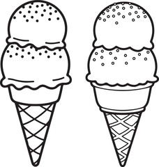 Black and white ice cream cones illustration design element on white background