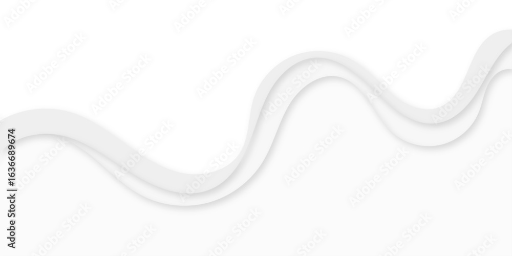 Poster a minimalist abstract background featuring flowing, wavelike layers of white and light gray shapes w