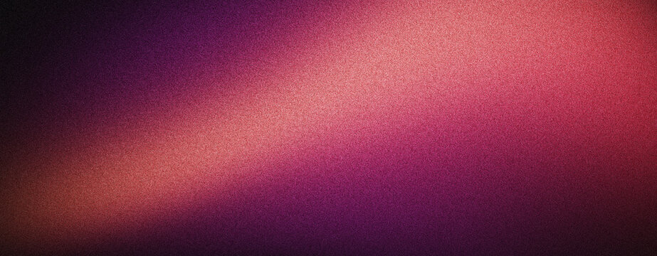 Purple pink grainy background, abstract glowing color gradient on black dark backdrop, noise texture effect summer banner poster design