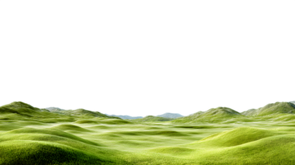 Green grassland with soft hills and open sky on a white background
