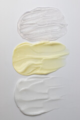 Skincare Texture Set – Cream, Balm and Scrub Smears on White