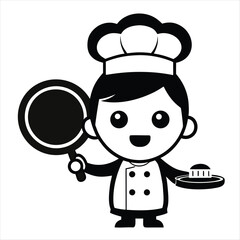 Cute chef character holding a frying pan