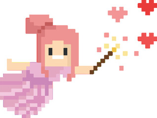 Fototapeta premium Pixel Art Fairy Girl Flying - Enchanted Magical Sprite