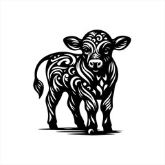 Fototapeta premium Black and white stylized calf with ornate tribal patterns