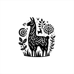 Tribal llama in nature isolated