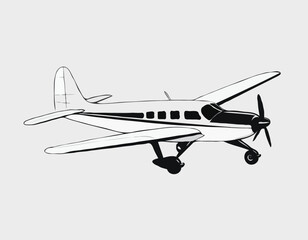 Propeller Plane image vector. Black and white Propeller Plane Stock Illustration on white background.