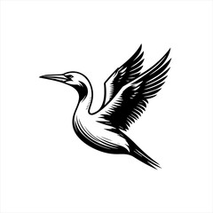 Fototapeta premium Stylized black and white illustration of a cormorant in flight