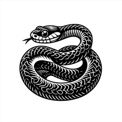Fototapeta premium Stylized black and white snake illustration with tongue out