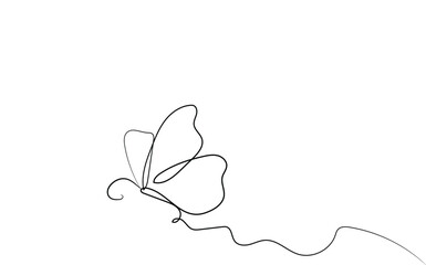 Continuous single line butterfly drawing and one line vector art illustration