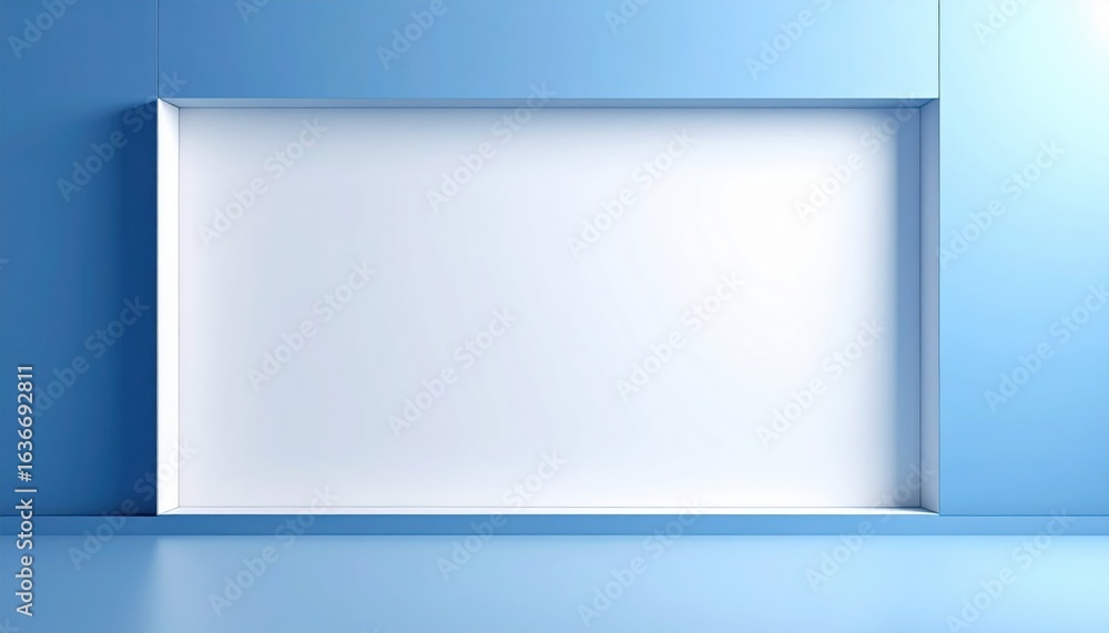 Poster empty blue wall display modern art gallery digital artwork showcase minimalistic environment front v
