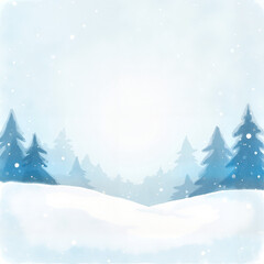 Winter landscape with snow-covered trees and soft blue background  