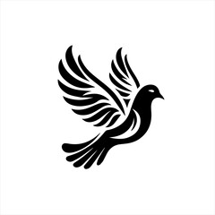 Obraz premium Stylized black dove in flight with detailed wings and tail feathers