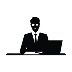 Man in suit working on laptop silhouette