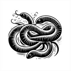 Obraz premium Stylized black and white illustration of three snakes entwined