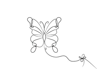 Continuous single line butterfly drawing and one line vector art illustration