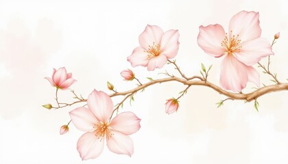Obraz premium Elegant pink blossom branch on white, a minimalist spring floral display pink