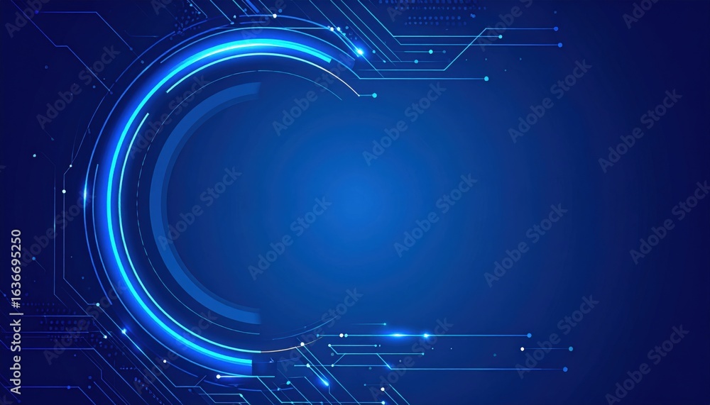 Poster exploring future tech concepts blue abstract circuit design digital environment graphic illustration