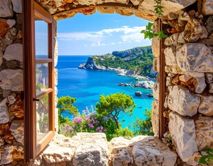 Scenic coastal view from a window