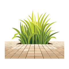 Green grass patch in a tiled stone ground
