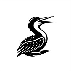 Fototapeta premium Stylized black and white illustration of a loon with open beak