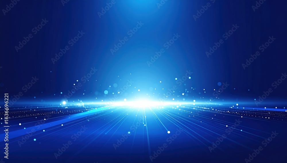 Poster dynamic light rays emitting from a central point in a futuristic blue environment abstract digital a