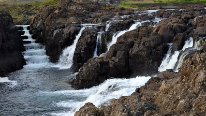 Rocky Waterfalls in Icelandic Countryside