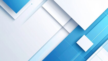 Dynamic abstract design featuring blue and white geometric shapes in a modern digital environment
