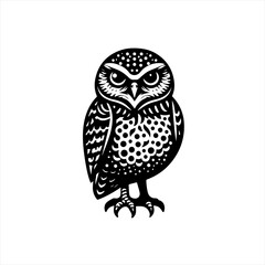Obraz premium Stylized black and white owl illustration with detailed feathers