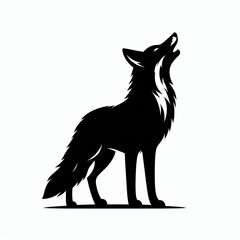 Obraz premium Black silhouette of a fox howling at the moon
