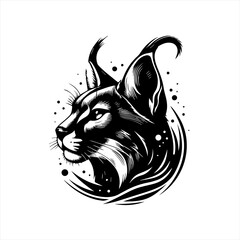 Striking black and white illustration of a lynx head in profile