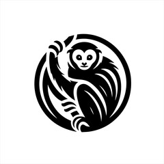 Fototapeta premium Stylized black monkey logo design in a circle