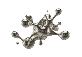 3D render of fluid chrome liquid shapes isolated on white or transparent background. PNG