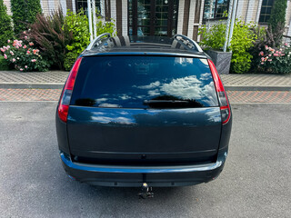 A Stylish Black SUV from behind, showcasing an eyecatching perspective that highlights the elegance...