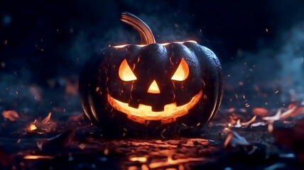 Naklejka premium Eerie Halloween Pumpkin with Moody Atmosphere and Shadows.