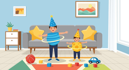 Children Dressed as Planets at Home Celebrating a Space Themed Birthday