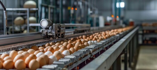 Naklejka premium High-efficiency egg grading machinery enhances productivity in egg processing plants.