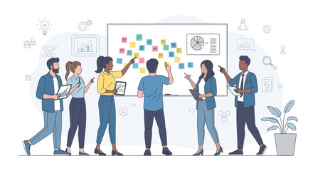 Fototapeta premium Collaborative Business People Brainstorming For Creative Project On Office Whiteboard