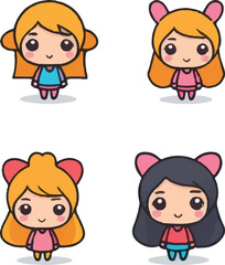 set of funny cartoon kawaii file