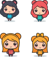 set of funny cartoon kawaii