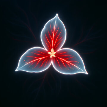 Three-Petaled Neon Trillium Flower with Glowing Outline