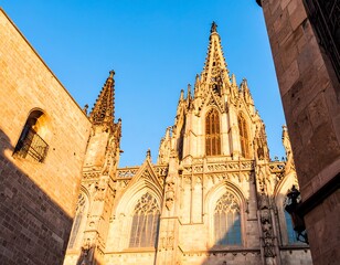 Gothic cathedral facade at dawn