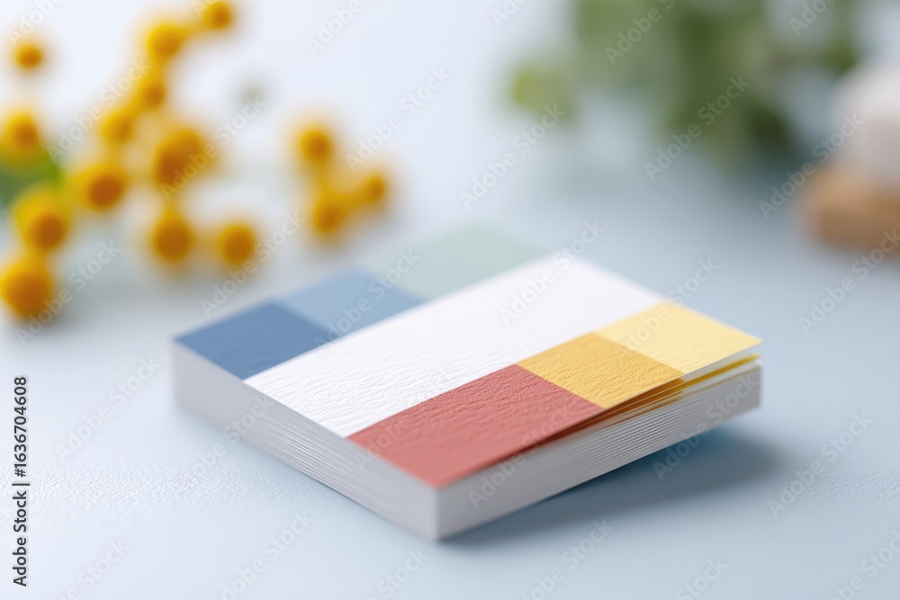 Poster stylish notepad with pastel colors arranged neatly on soft backg