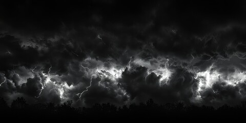 Fototapeta premium Ominous Black Clouds Illumine with Lightning Strikes