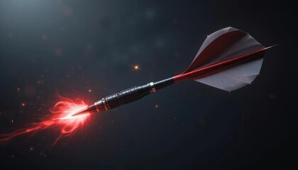 Fototapeta premium A dark, abstract interior scene with a red sphere and a nail, suggesting a dramatic or surreal atmosphere.