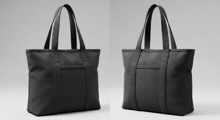 Versatile Black Tote Bag Duo on Neutral Background, Essential Fashion Accessory for Everyday Use
