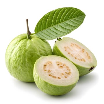 Arka Kiran Guava Bold Tropical Marvel with Deep Pink Flesh and Glossy Green Skin on White Background Radiating Exotic Freshness, Juicy Sweetness, and Premium Orchard Elegance