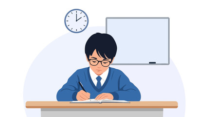 Diligent Student Focused On Learning In The Classroom Illustration